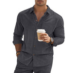 Herren gestreiftes Langarmshirt mit modischem Stehkragen und praktischer Brusttasche R&B