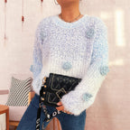 Damen gemütlicher, fluffiger Pullover mit verspielten Blumenapplikationen R&B