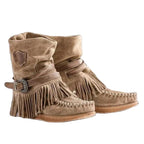 Damen Mokassin-Stiefel mit fransigen Details und modischer Schnalle R&B