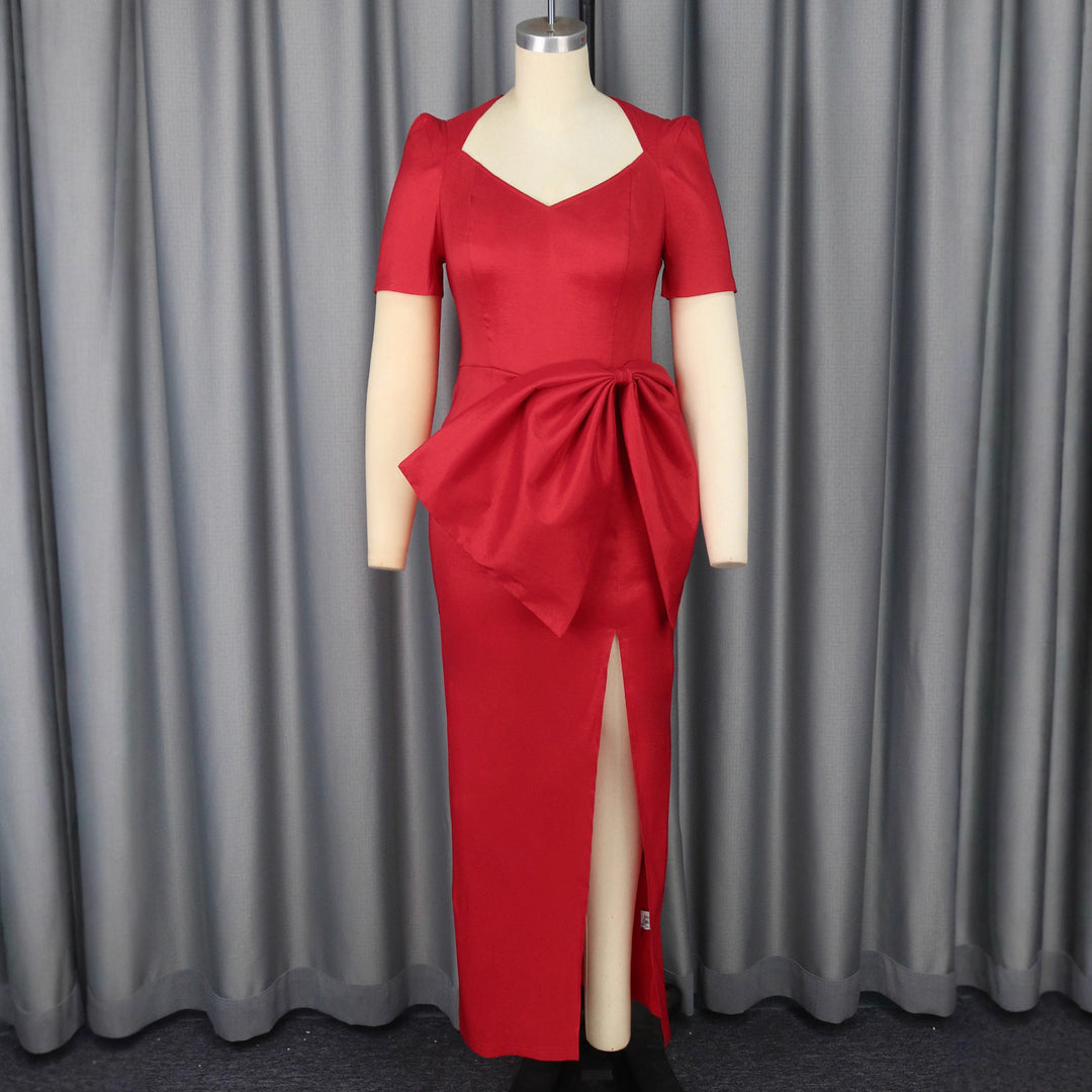 Damen Maxikleid mit eleganter Drapierung und voluminösem Rock R&B