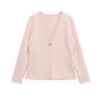 Damen lässiger V-Ausschnitt Cardigan mit dekorativem Knopf R&B
