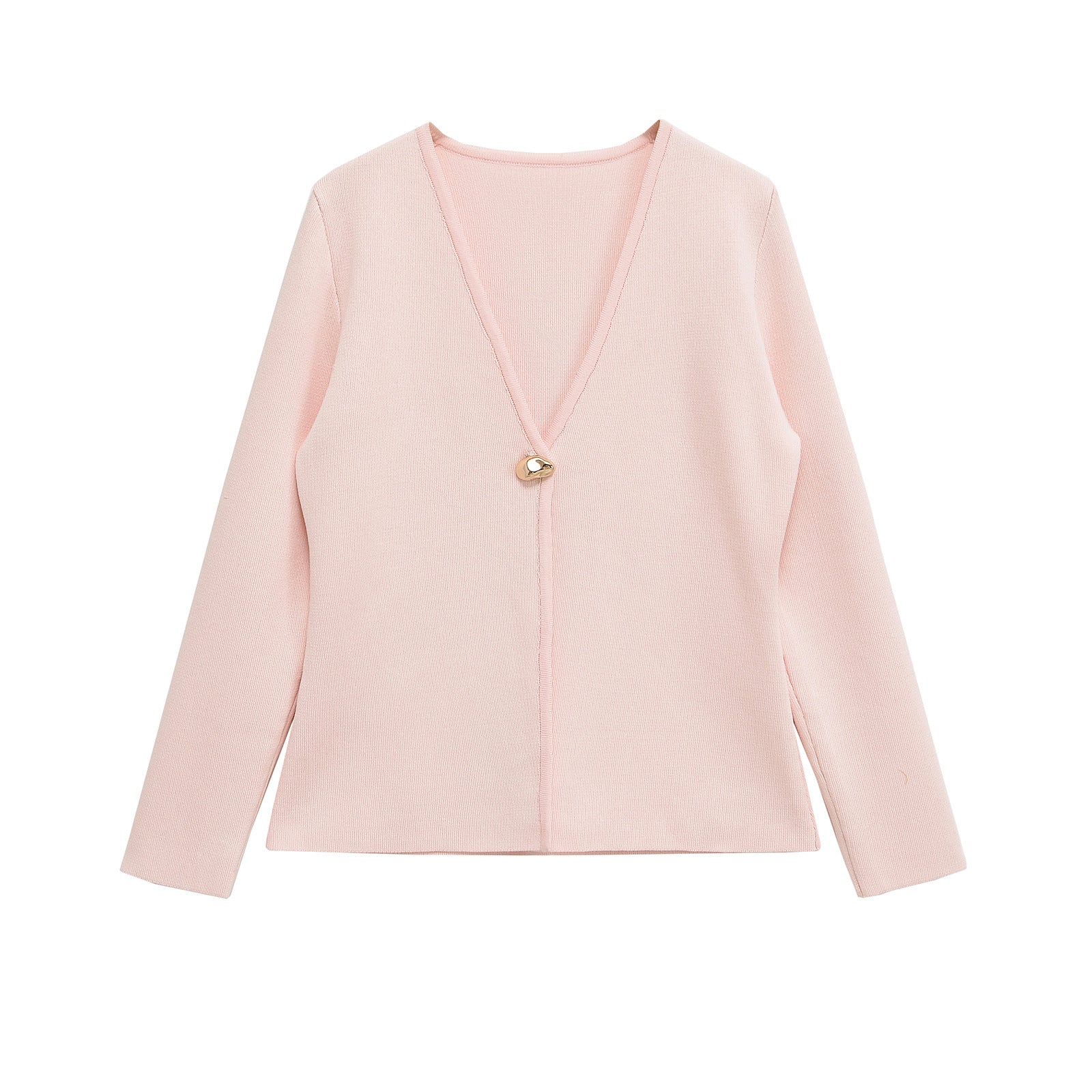 Damen lässiger V-Ausschnitt Cardigan mit dekorativem Knopf R&B