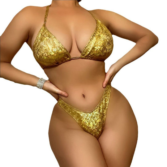 Damen Funkelnder Triangel-Bikini mit hohem Bund R&B