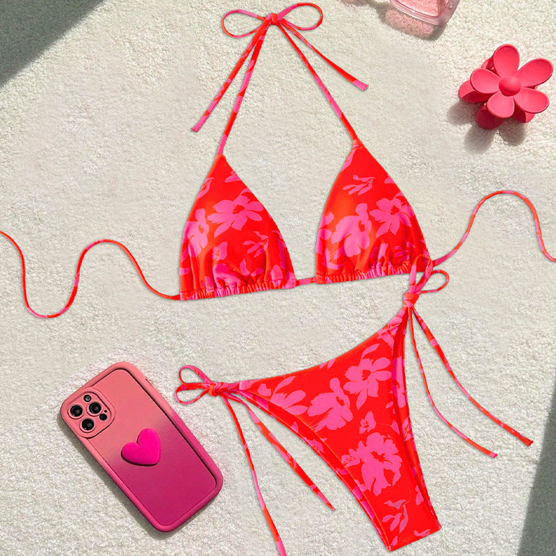 Damen Triangel-Bikini mit floralem Design und verstellbaren Bändern R&B