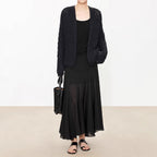 Satinrock Schwarz Damen Maxi leicht und schwingend
