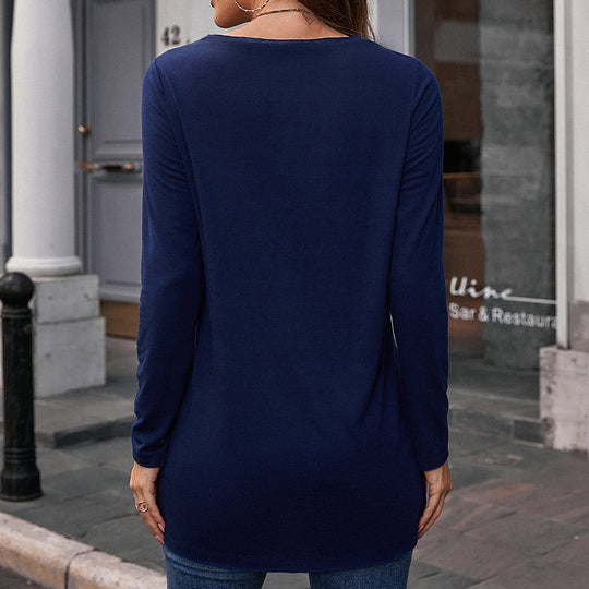 Damen Langarm-T-Shirt mit floralem Print und V-Ausschnitt R&B