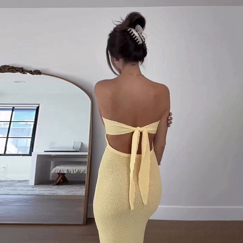 Damen Maxikleid mit elegantem Bandeau-Ausschnitt und minimalistischer Silhouette R&B