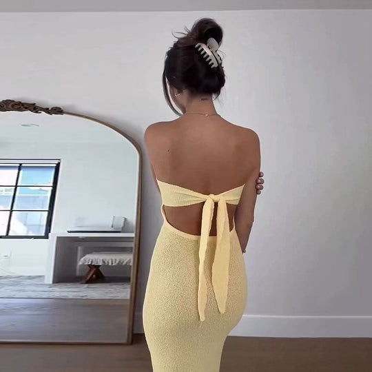 Damen Maxikleid mit elegantem Bandeau-Ausschnitt und minimalistischer Silhouette R&B
