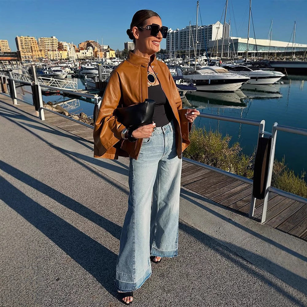 Damen Kunstlederjacke mit schickem Kapuzen-Design R&B