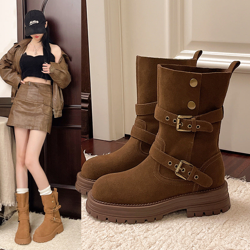 Damen Modische Stiefel mit Riemen-Details und rutschfester Sohle R&B
