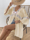 Damen luftiger Strandkimono mit floralen Stickereien R&B