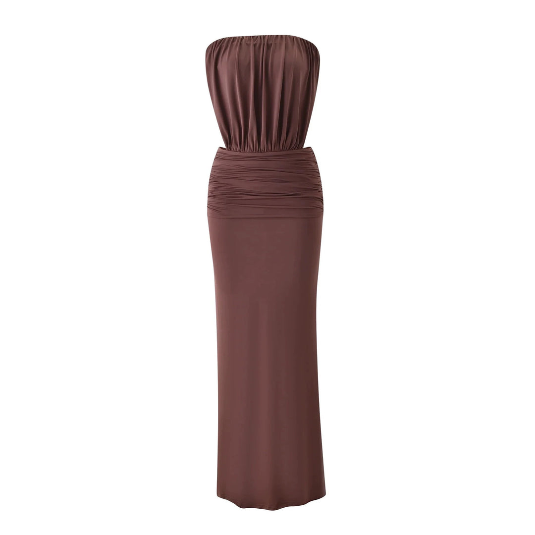 Damen Langes, figurbetontes Maxikleid mit gerafftem Oberteil R&B