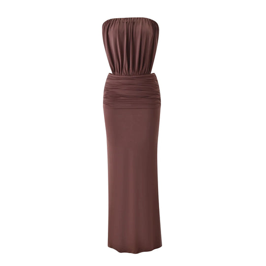 Damen Langes, figurbetontes Maxikleid mit gerafftem Oberteil R&B