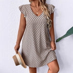 Damen lässiges Sommerkleid mit elegantem V-Ausschnitt und Rüschendetails R&B