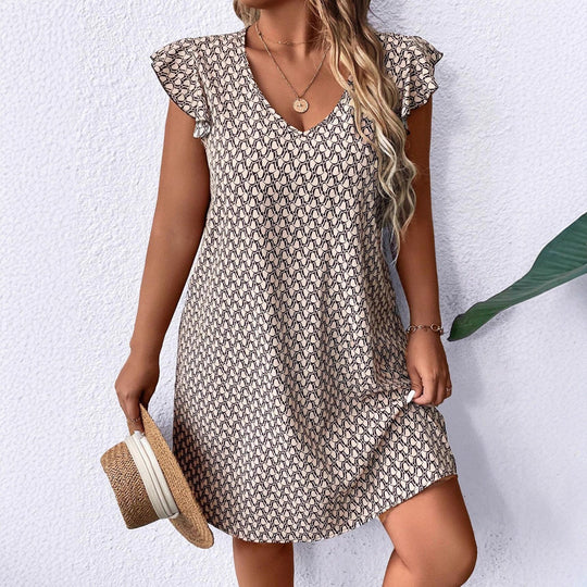 Damen lässiges Sommerkleid mit elegantem V-Ausschnitt und Rüschendetails R&B