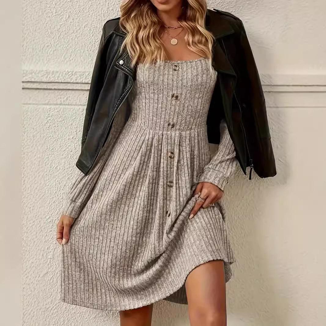 Damen Strickkleid mit Knopfleiste R&B