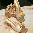 Damen Glamouröse Slingback-Sandalen mit schimmerndem Design und zierlicher Schleifenapplikation R&B