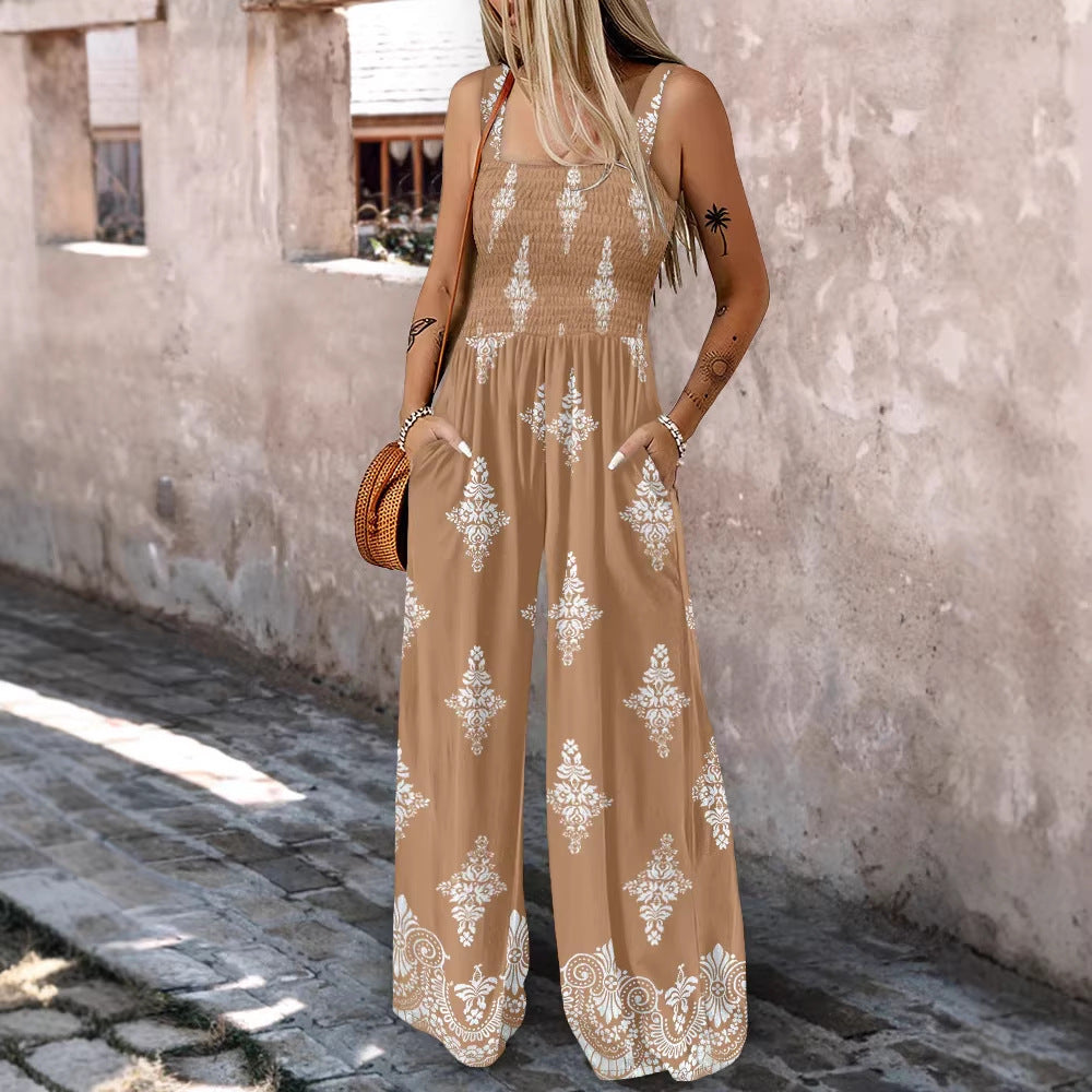 Damen Weitbeiniger Jumpsuit mit elastischem Oberteil und praktischen Taschen R&B