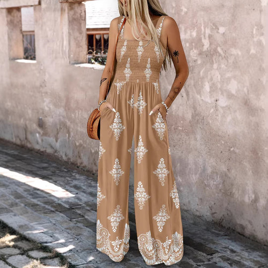 Damen Weitbeiniger Jumpsuit mit elastischem Oberteil und praktischen Taschen R&B