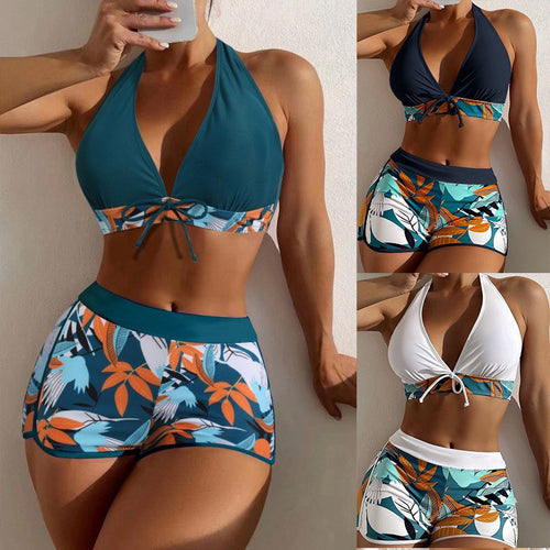 Damen Hochgeschlossen Bikini mit verspieltem Blumenmuster R&B