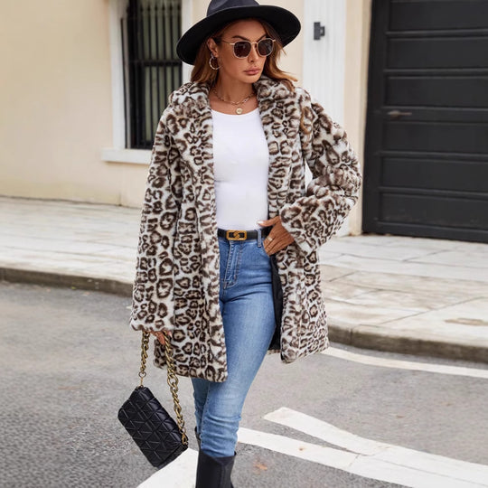 Damen Modischer Leopardenfell Mantel R&B