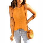 Damen ärmelloses Stricktop mit Rippstruktur und dekorativem Lochmuster R&B