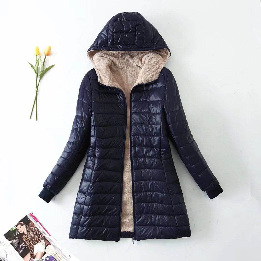 Damen gesteppte Winterjacke mit Kapuze und kuscheligem Innenfutter R&B