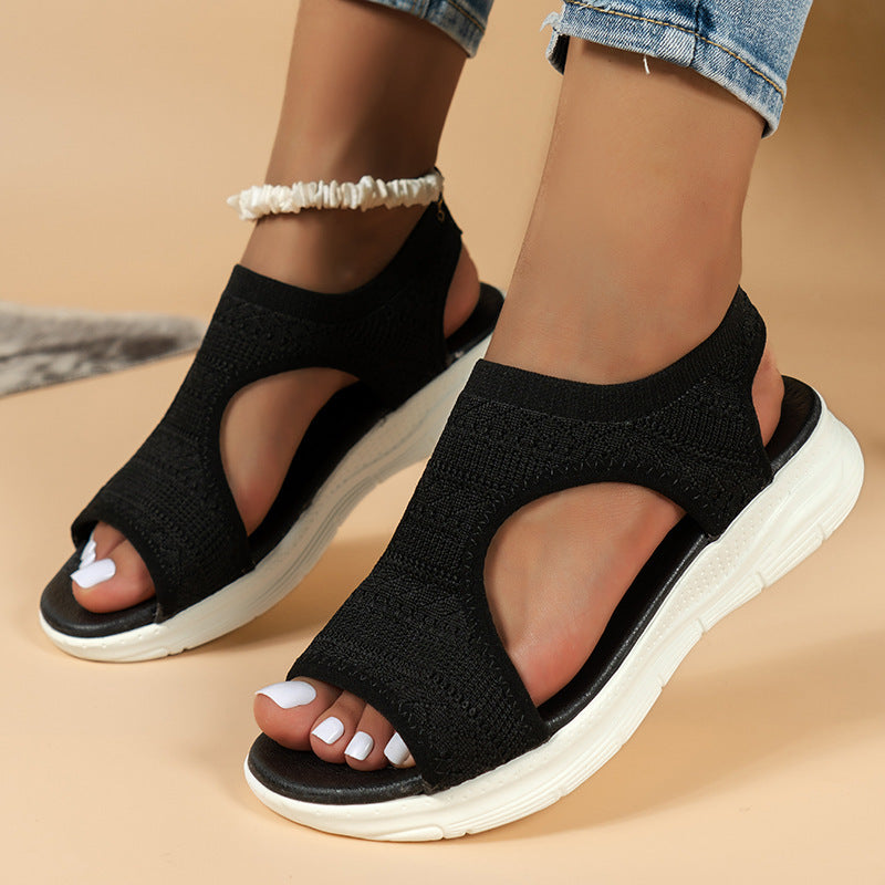 Damen ergonomische Freizeit-Sandalen mit elastischem Obermaterial und gepolstertem Fußbett R&B