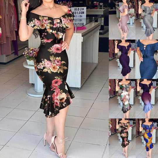 Damen Glitzerndes Midi-Kleid mit Rüschen und Schlitz R&B