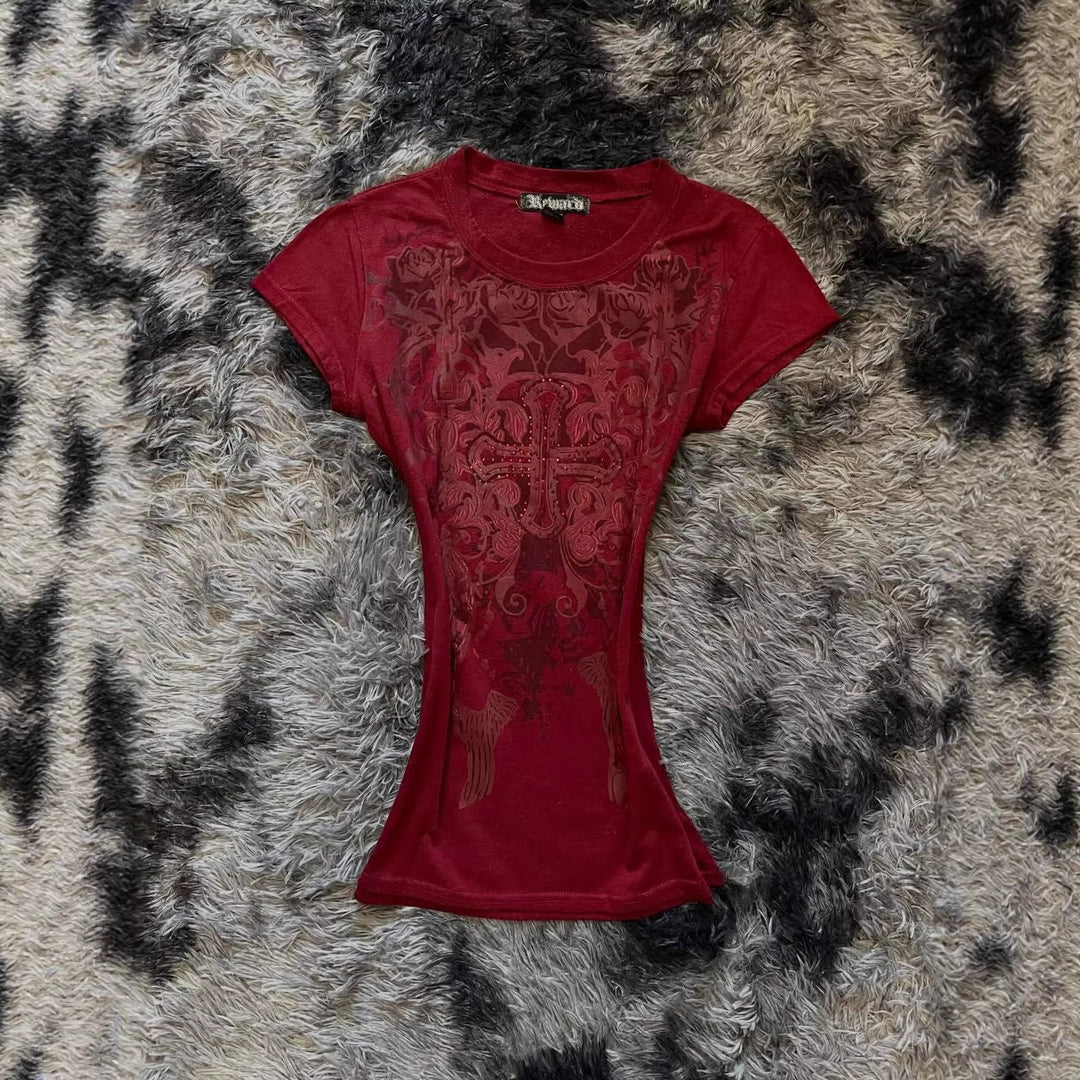 Damen T-Shirt mit aufwendig gestaltetem floralem Druck und Glitzerakzenten R&B