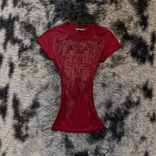 Damen T-Shirt mit aufwendig gestaltetem floralem Druck und Glitzerakzenten R&B