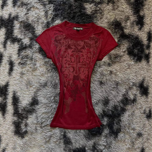 Damen T-Shirt mit aufwendig gestaltetem floralem Druck und Glitzerakzenten R&B
