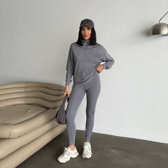 Damen Sportlicher Hoodie mit Stehkragen R&B