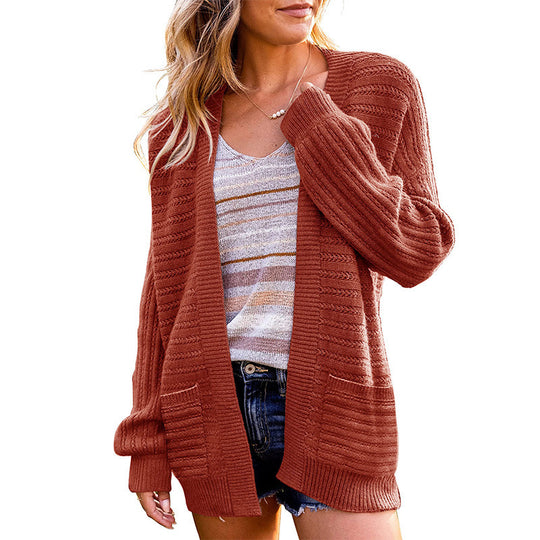 Damen Strickjacke mit tiefem V-Ausschnitt und strukturiertem Design R&B