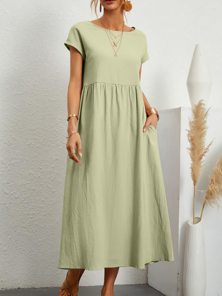 Damen Midikleid mit Lässigem Schnitt und Seitlichen Taschen R&B