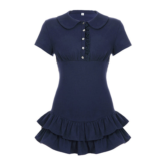 Damen Freizeitkleid mit Volant und elegantem Kragen R&B