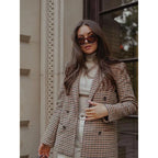 Damen kariertes Blazerjacke mit doppelter Knopfreihe und idealem Schnitt R&B