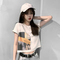 Damen Crop-T-Shirt mit kreativem Grafikdruck