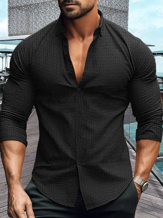 Herren elegantes Langarmhemd mit strukturiertem Muster R&B