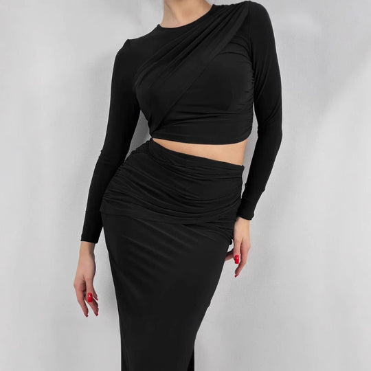 Damen Elegantes Wickelkleid mit langen Ärmeln und figurbetontem Schnitt R&B