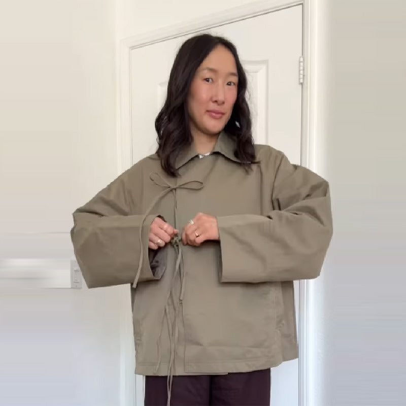 Damen Freizeitjacke mit modernen Bindegurten und lässigem Schnitt R&B