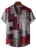 Herren Kurzarmhemd im kreativen Patchwork-Stil mit Knopfleiste