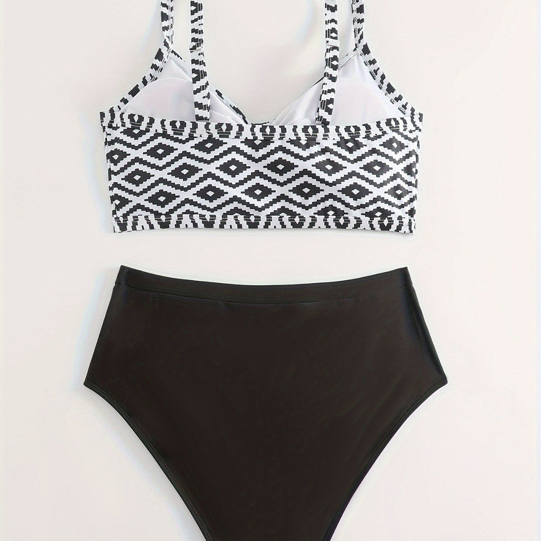 Damen Hochgeschnittener Bikini mit floralen Akzenten und raffinierten Details R&B