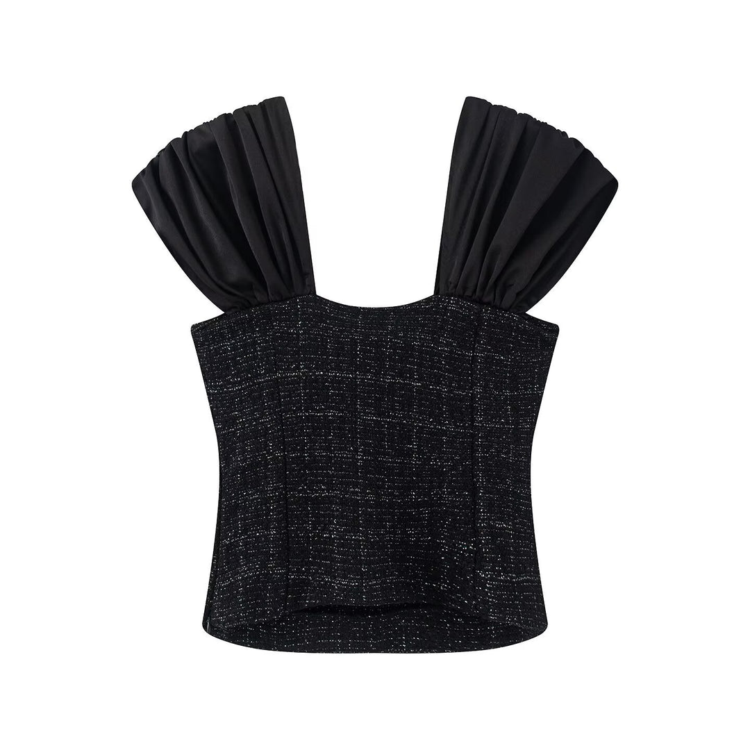 Damen Wickelbluse mit voluminösen Puffärmeln und dekorativen Knopfdetails R&B