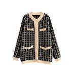 Damen Strickjacke mit Modischem Karomuster und Knopfdetails R&B