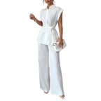 Damen elegantes Zweiteiliges Set mit taillierter Bluse und weit geschnittenen Hosen R&B