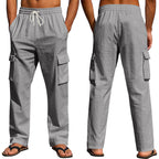 Herren nan lockere Leinen-Cargohose mit elastischem Tunnelzugbund und aufgesetzten Klappentaschen R&B