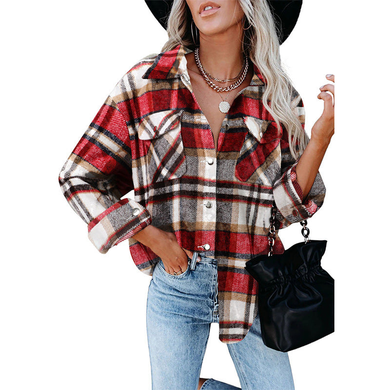 Damen Karierte Overshirt Jacke R&B