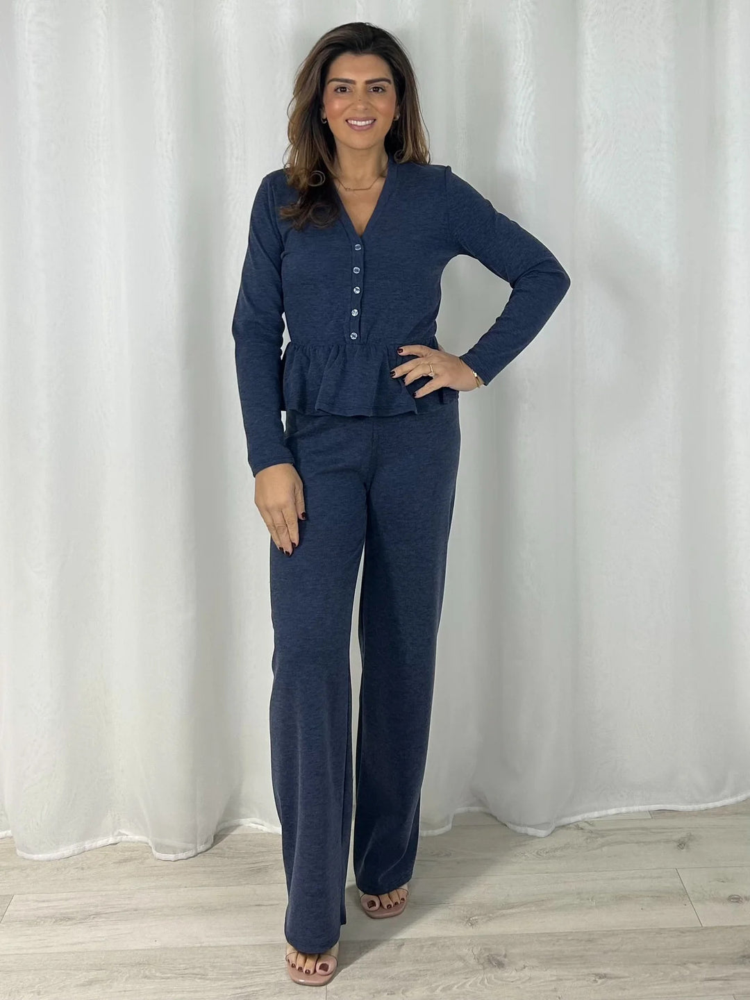 Damen Lounge-Set mit weitem Bein und Rüschendetail R&B