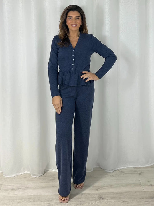 Damen Lounge-Set mit weitem Bein und Rüschendetail R&B